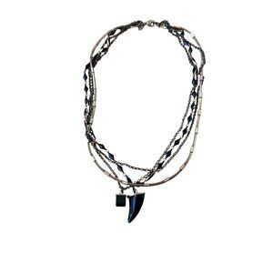 Multi-Layer Necklace With Black & Gold Accents Faux Shark Tooth